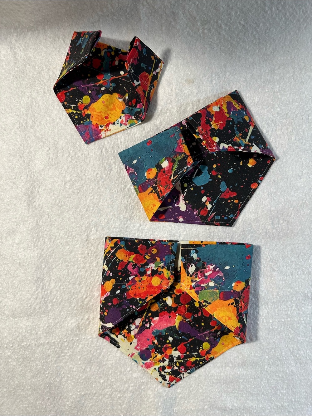 Handmade Pet Multicolor Paint-Splash Critter Cape Bandana Scarf Reversible - Picture 6 of 9
